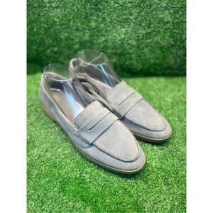 Zara Women's Gray Leather Penny Loafers Suede Finish US 9 EUR 40